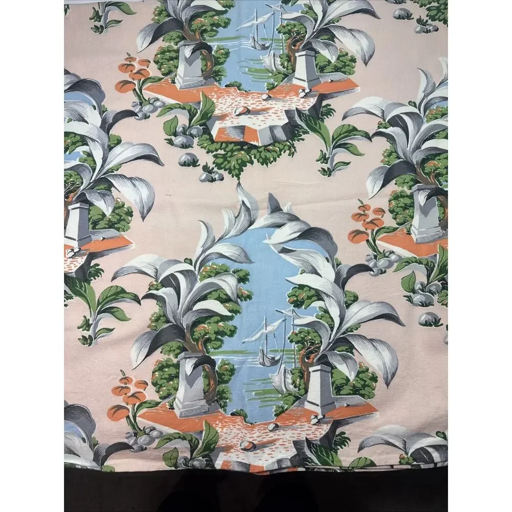 Large Vintage Tropical Bark Cloth Fabric Panels 48